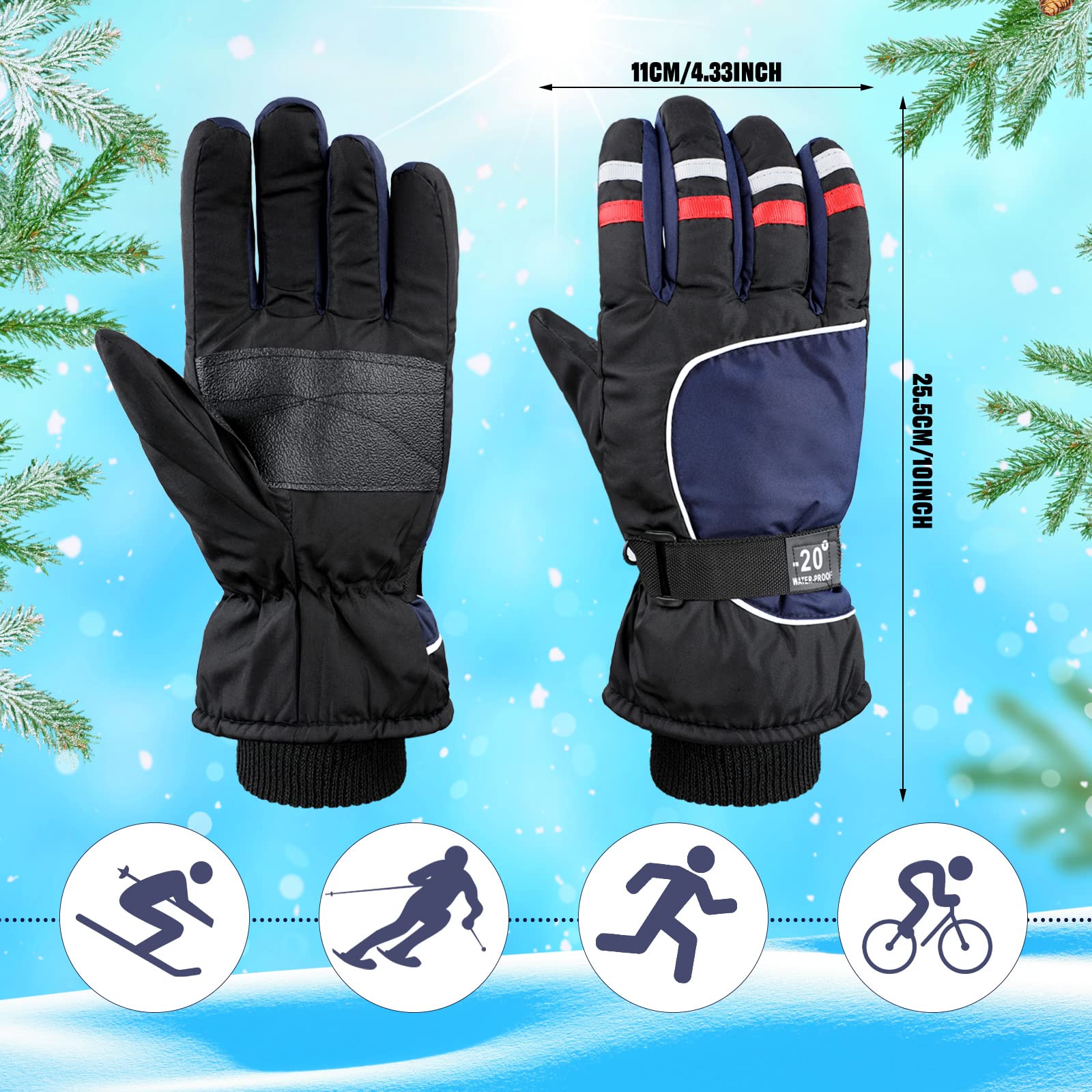 Newcotte 2 Pairs Winter Ski Gloves Men Women Warm Waterproof Insulated Glove Work Gloves Windproof Gloves Snow Gloves Skiing and Snowboarding Gloves