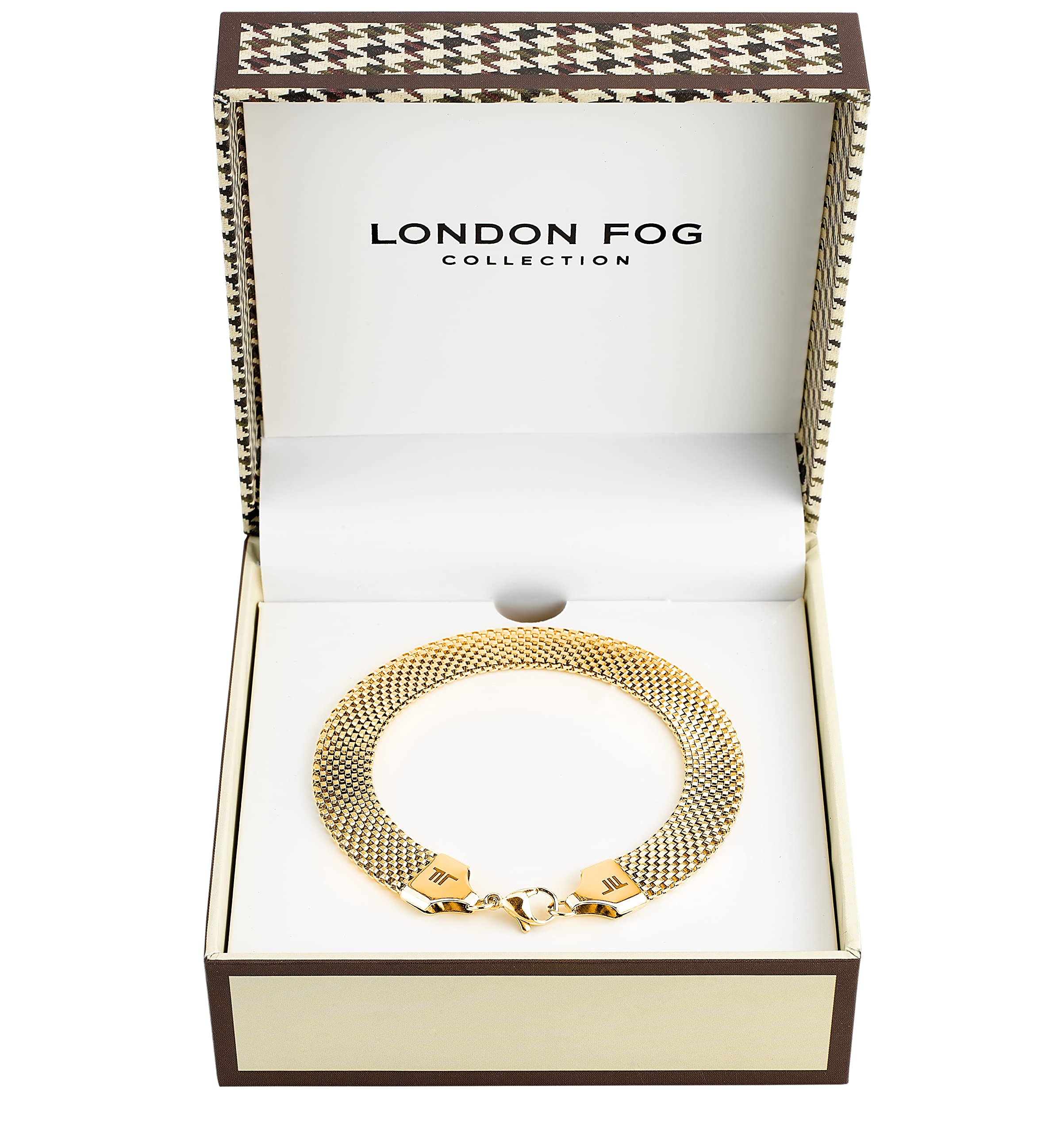 LONDON FOG 8 Inch Tailored Silver Plated Mesh Link Bracelet For Men and Women (LF10018) (Gold, 8 Inch Mesh)