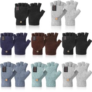 handepo 8 pairs warm knitted convertible fingerless gloves winter gloves with cover knitted convertible mittens for men women (multicolor)