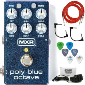 Briskdrop MXR M306 Poly Blue Octave Bundle with 2 Patch Cables, 2 Instrument Cables, 6 Dunlop Picks and ECB003 Power Supply