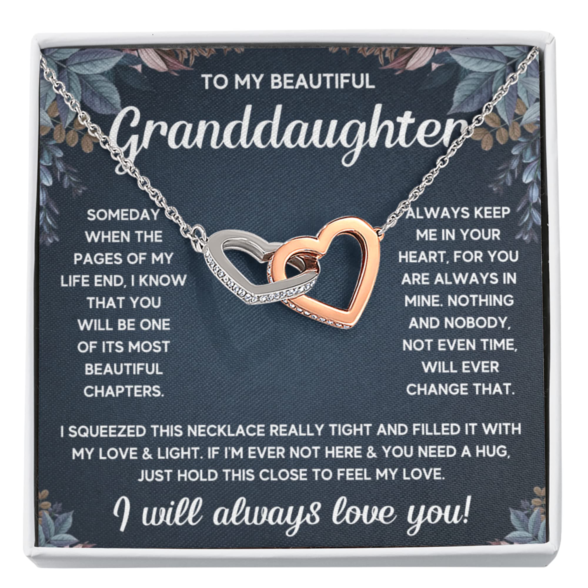 FG Family Gift Mall Granddaughter Gifts From Grandma and Granddaughter Birthday Message Card Necklace From Grandmother or Grandpa Jewelry Charm Present with Message Card and Gift Box, Stainless