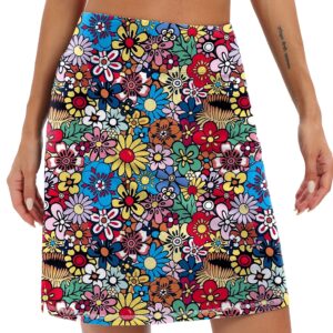 LouKeith Womens Knee Length Tennis Skorts Skirts Athletic Golf Skirts Casual High Waisted Drawstring Skirts with Pockets Colorful Flowers XL