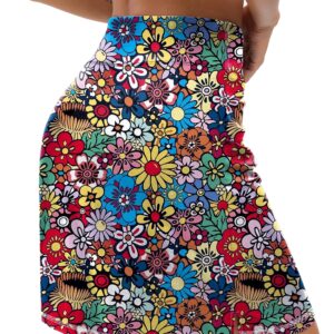 LouKeith Womens Knee Length Tennis Skorts Skirts Athletic Golf Skirts Casual High Waisted Drawstring Skirts with Pockets Colorful Flowers XL