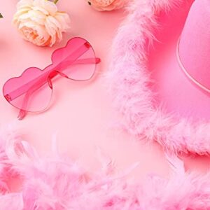 Zhanmai 18 Pieces Pink Cowgirl Hat Feather Boa Heart Shaped Sunglasses Cowboy Hat Pink Boa for Western Bachelorette Party