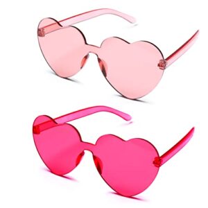 heart shaped sunglasses for women (2 pack) - cute pink heart sunglasses for parties, girls festivals sunglasses party favors, valentines costume sunglasses, hot pink accessories for women