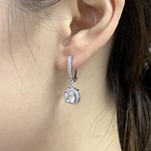 Classic Cubic Zirconia Dangle Hoop Earrings for Women Girls 18K White Gold Plated Princess Cut Square Halo CZ Charms Drop Dangling Leverback Stud Dainty Birthday Wedding Anniversary Jewelry Gifts (Silver)