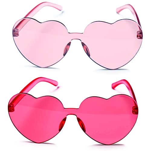 Heart Shaped Sunglasses for Women (2 Pack) - Cute Pink Heart Sunglasses for Parties, Girls Festivals Sunglasses Party Favors, Valentines Costume Sunglasses, Hot Pink Accessories for Women