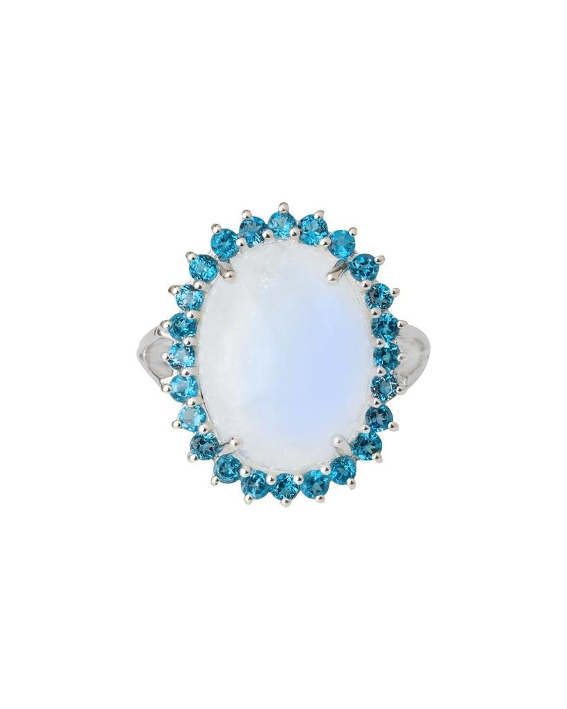 YoTreasure Moonstone London Blue Topaz 925 Sterling Silver Chunky Ring Jewelry