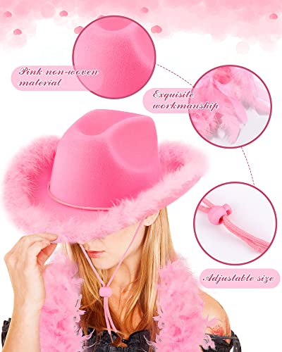 Zhanmai 18 Pieces Pink Cowgirl Hat Feather Boa Heart Shaped Sunglasses Cowboy Hat Pink Boa for Western Bachelorette Party