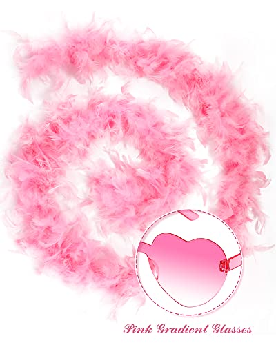 Zhanmai 18 Pieces Pink Cowgirl Hat Feather Boa Heart Shaped Sunglasses Cowboy Hat Pink Boa for Western Bachelorette Party