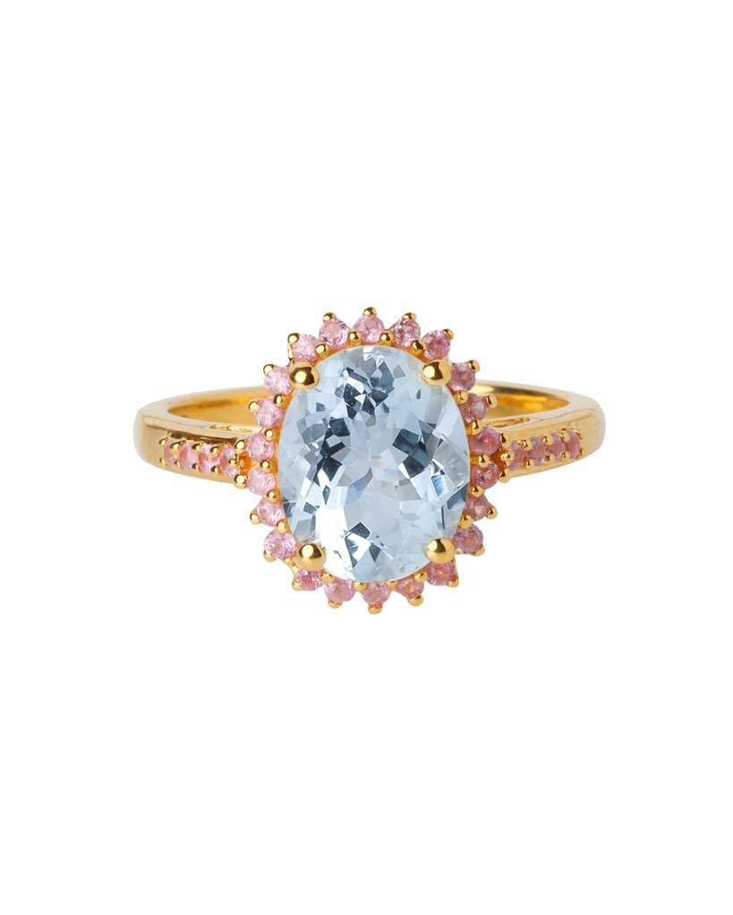 YoTreasure 2.51 Ct. Aquamarine Pink Sapphire 10kt Yellow Gold Promise Bridal Engagement Ring Side Stones