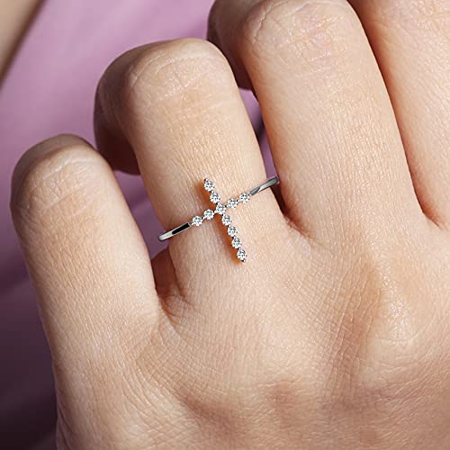 Elmas 1/10ct Round White Diamond 10K White Yellow Rose Gold Cross Band Ring for Women US5.5