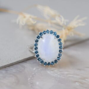 YoTreasure Moonstone London Blue Topaz 925 Sterling Silver Chunky Ring Jewelry