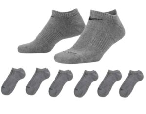 nike women's everyday plus cushioned training no-show socks (6 pairs), carbon heather/black, large