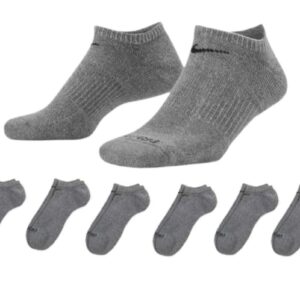 Nike Women's Everyday Plus Cushioned Training No-Show Socks (6 Pairs), Carbon Heather/Black, Large