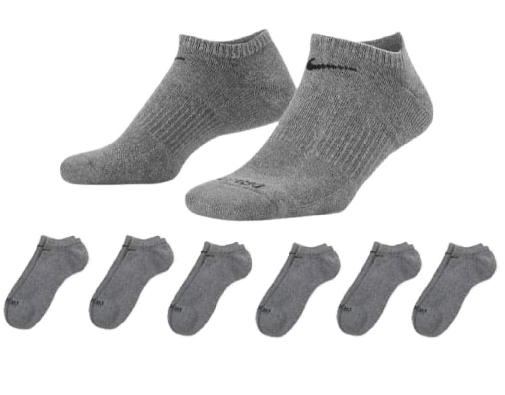 Nike Women's Everyday Plus Cushioned Training No-Show Socks (6 Pairs), Carbon Heather/Black, Large