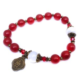 Divine Mercy Red Jade and Mother of Pearl Stone Rosary & Bracelet Set - Catholic Rosary - Rosarios Catolicos - Catholic Gifts Women - Regalos Catolicos Para Mujer, Stone, Amethyst