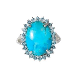 YoTreasure Turquoise Swiss Blue Topaz 925 Sterling Silver Oval Shaped Cluster Ring Jewelry