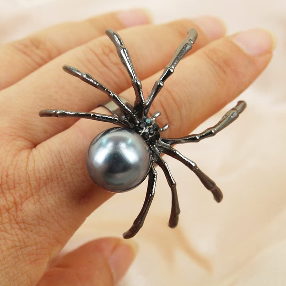 Punk Black Spider Open Finger Ring for Women Men Extra Big Spider Knuckle Ring Stacking Band Halloween Festival Costume Accessories Fashion Jewelry