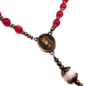 Divine Mercy Red Jade and Mother of Pearl Stone Rosary & Bracelet Set - Catholic Rosary - Rosarios Catolicos - Catholic Gifts Women - Regalos Catolicos Para Mujer, Stone, Amethyst