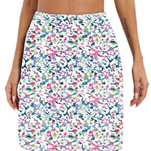 LouKeith Knee Length Skorts Skirts for Women Tennis Skirts Athletic Golf Skorts Casual Workout Skirt with Shorts Pockets Boho Flowers M