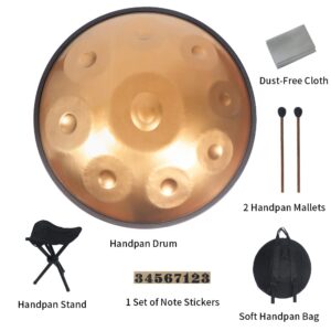 Yasisid Handpan Drum in D Minor 9 Notes 440Hz 22 Inches Steel Hand Drum with Edge Strings