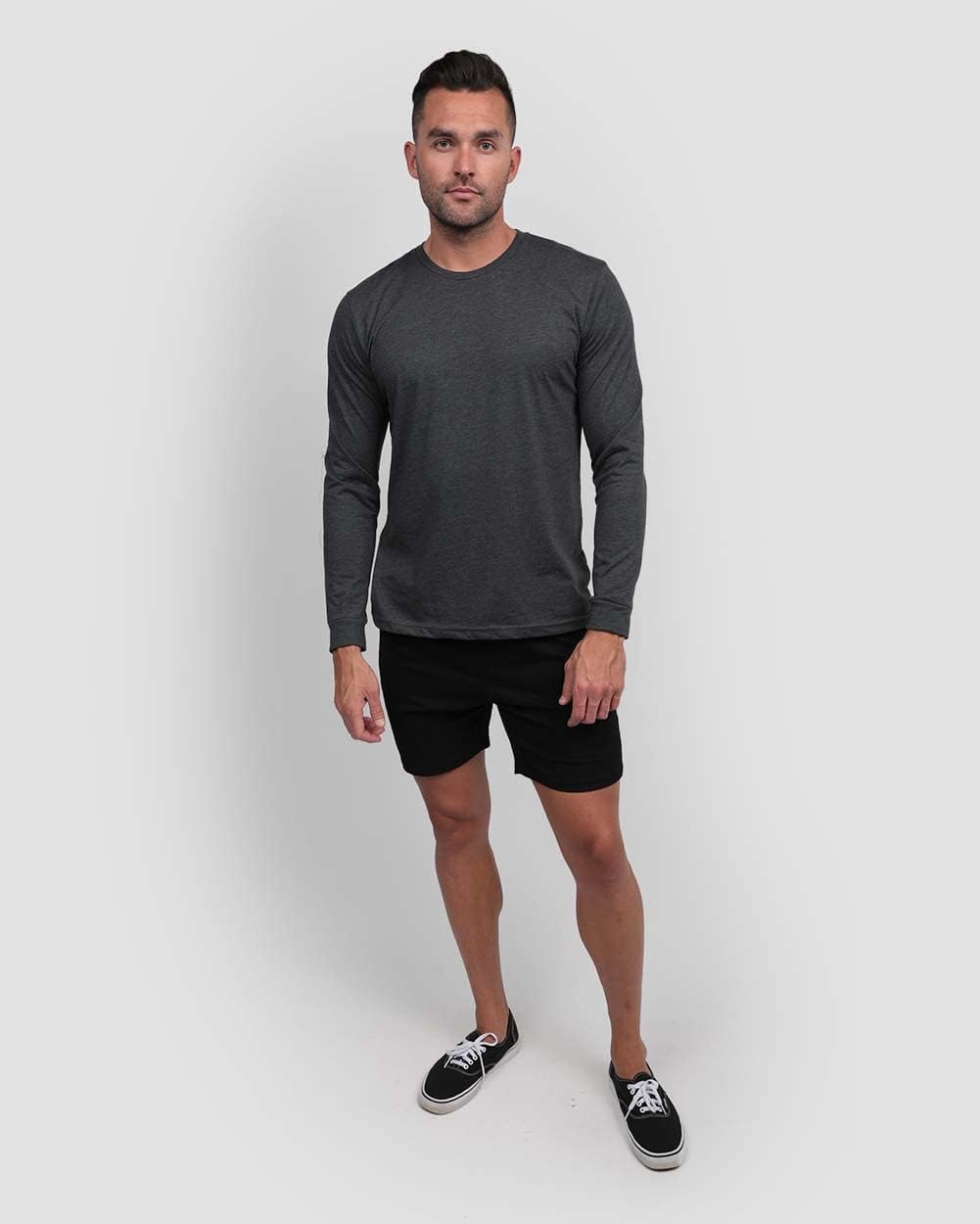 INTO THE AM Premium Long Sleeve Shirts for Men Casual Work Sun Protection Plain T-Shirts for Gym Construction (Charcoal, Small)