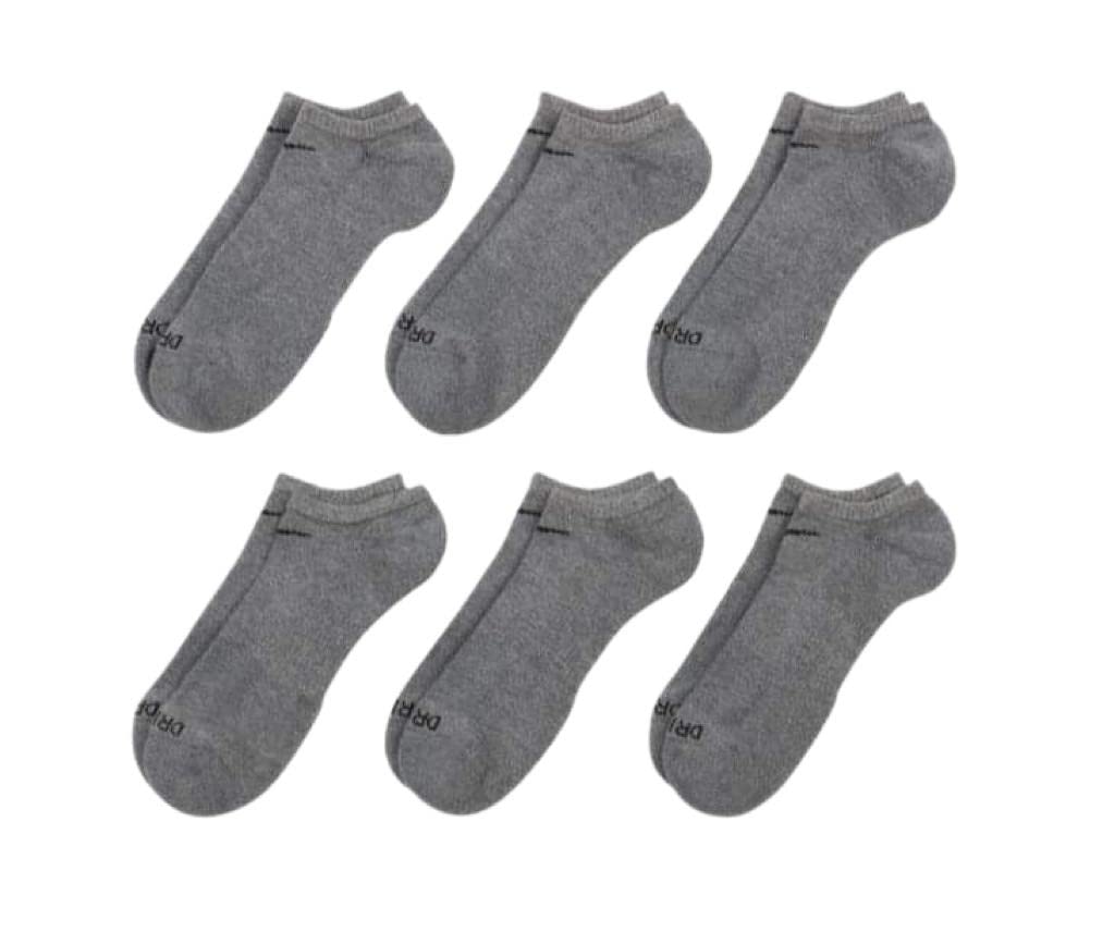 Nike Women's Everyday Plus Cushioned Training No-Show Socks (6 Pairs), Carbon Heather/Black, Large