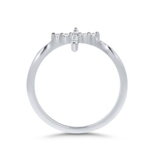 Elmas 1/10ct Round White Diamond 10K White Yellow Rose Gold Cross Band Ring for Women US5.5