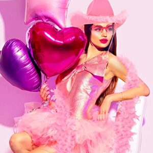 Zhanmai 18 Pieces Pink Cowgirl Hat Feather Boa Heart Shaped Sunglasses Cowboy Hat Pink Boa for Western Bachelorette Party