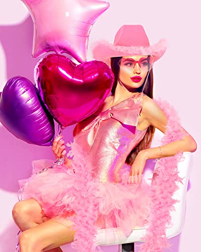 Zhanmai 18 Pieces Pink Cowgirl Hat Feather Boa Heart Shaped Sunglasses Cowboy Hat Pink Boa for Western Bachelorette Party