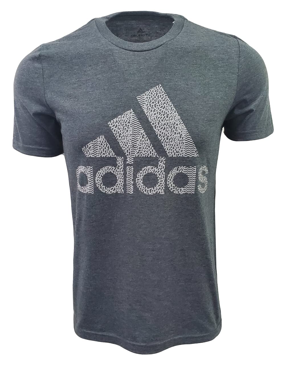 adidas Mens Badge of Sport Classic Tee (Small, Dark Grey Heather/Grey Animal Print)