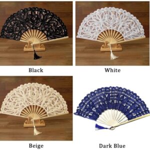 Folding Hand Fan Folding Fan Handheld Folded Fan Chinese Style Decorative Bamboo Fans Lace Fabric Silk Folding Hand Held Dance Fans Flower Party Wedding Prom Foldable Fan Hand Held Fans