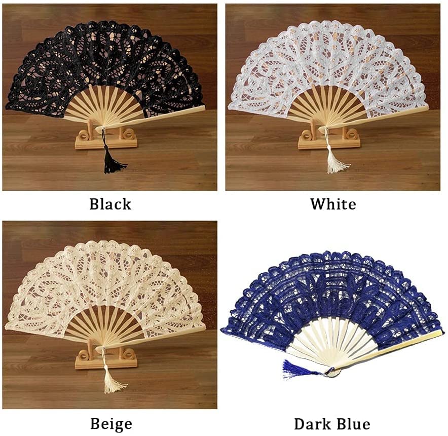 Folding Hand Fan Folding Fan Handheld Folded Fan Chinese Style Decorative Bamboo Fans Lace Fabric Silk Folding Hand Held Dance Fans Flower Party Wedding Prom Foldable Fan Hand Held Fans