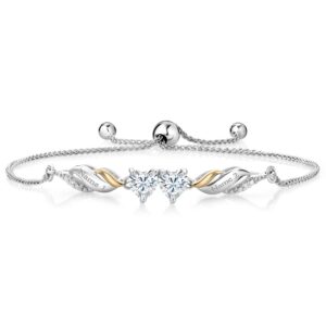 Gem Stone King 925 Sterling Silver and 10K Yellow Gold White Moissanite and White Lab Grown Diamond Tennis Bracelet For Women (0.86 Cttw, Heart Shape 5MM, Fully Adjustable Up to 9 Inch)