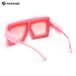 Karsaer Vision Plush Fuzzy Flat Top Fashion Square Large Shades Punk Soft Velvet Shade Party Eyewear…