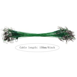 E-outstanding 50PCS Fishing Wire Lead Nylon Coated Fishing Wire Green with Swivel Rings Fishing Gear Accessories, 6 Inch 15cm Green