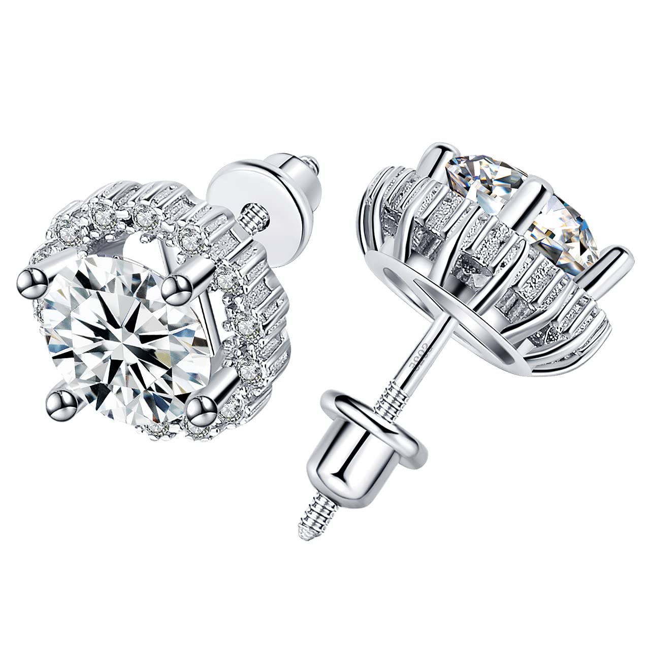 Diamond Earrings for Women Men 0.8Ct-2Ct Moissanite Stud Earrings Gifts for Wife Mom Girlfriend Anniversary Birthday Gifts for Wife, Valentine's Day Gifts for Her Wedding Anniversay Gift for Wife ,Christmas , Mother's Day Gifts ( 2.0 Carats 1.0 Ct Each )