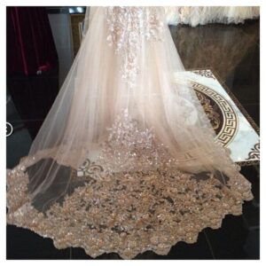 Ts Long Wedding Veil Sequins Wrapped Church Veil Applique Lace Trim, Bridal Wedding Veil, Wedding Accessories (Color : Ivory, Item Length : 500cm)