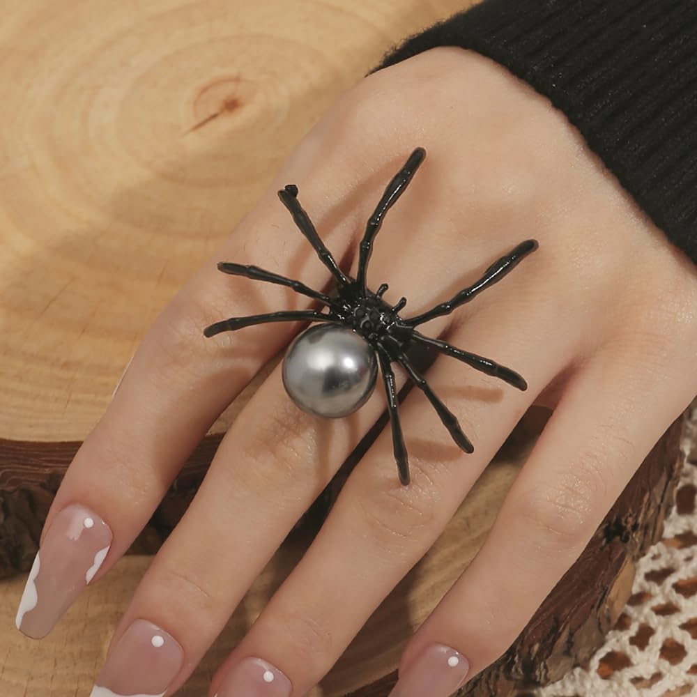 Punk Black Spider Open Finger Ring for Women Men Extra Big Spider Knuckle Ring Stacking Band Halloween Festival Costume Accessories Fashion Jewelry