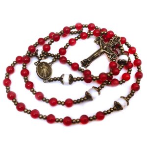 Divine Mercy Red Jade and Mother of Pearl Stone Rosary & Bracelet Set - Catholic Rosary - Rosarios Catolicos - Catholic Gifts Women - Regalos Catolicos Para Mujer, Stone, Amethyst