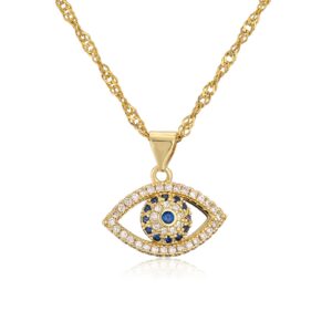 cmoonry 18k brass water ripple chain necklace for women aaa cubic zirconia evil eye pendant female party jewelry christmas gift