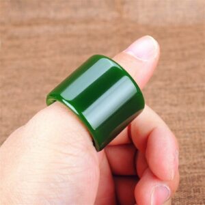 Oligage 22mm Chinese Green Jade Ring Thumb Ring Jewelry Lucky Auspicious Domineering Men and Women Ring Jade Fine Jewelry