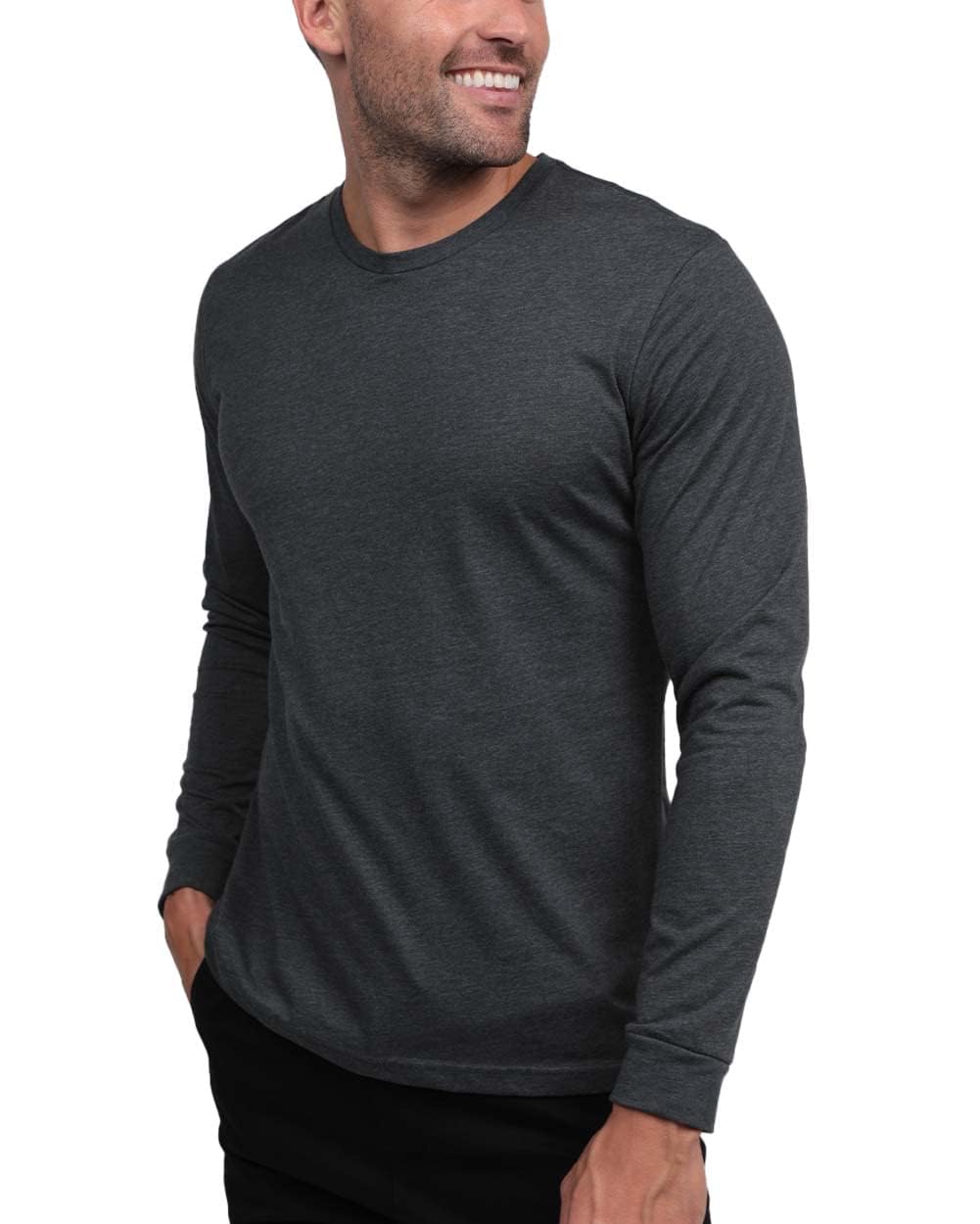 INTO THE AM Premium Long Sleeve Shirts for Men Casual Work Sun Protection Plain T-Shirts for Gym Construction (Charcoal, Small)