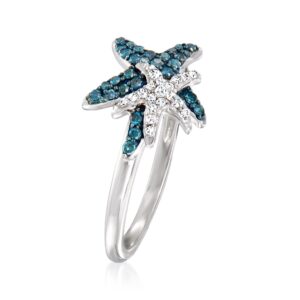 Ross-Simons 0.25 ct. t.w. Blue and White Diamond Starfish Ring in Sterling Silver. Size 8