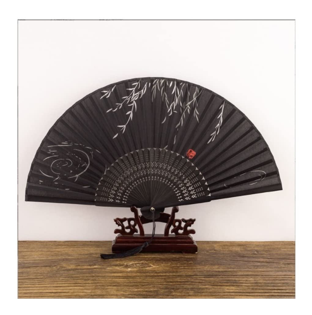 Folding Hand Fan Folding Fan Handheld Folded Fan Japanese Classic Folding Old Handmade Silk Classic Fan, Compatible with Hanfu Fan Foldable Fan Hand Held Fans (Color : A4, Size : 21CM)