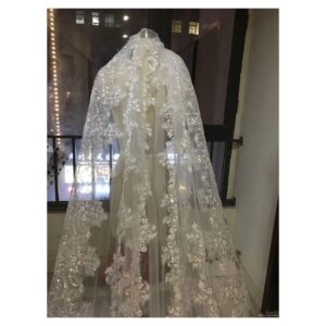 Ts Long Wedding Veil Sequins Wrapped Church Veil Applique Lace Trim, Bridal Wedding Veil, Wedding Accessories (Color : Ivory, Item Length : 500cm)