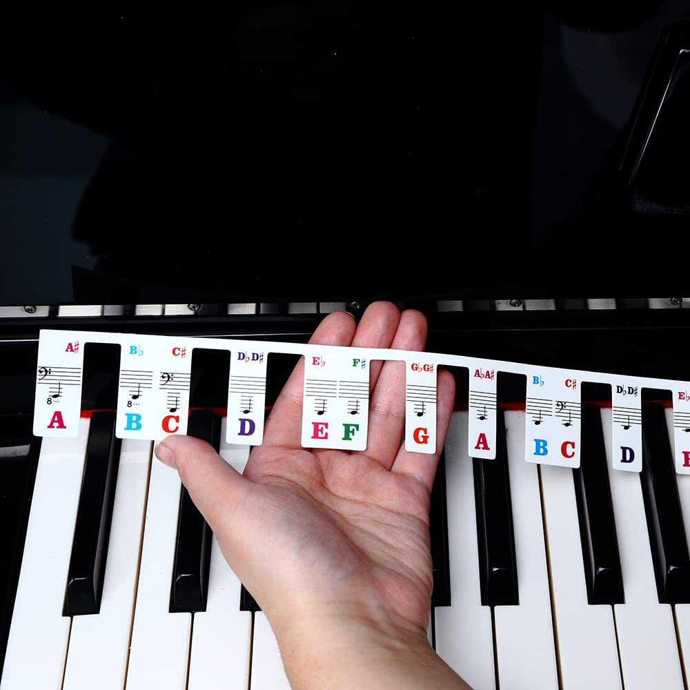 Piano Keyboard Stickers, Full-Size Piano Rake Key Labels Overlay Removable for Beginners Kids (61 Full Keys)