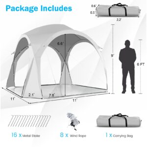 Tangkula 11x11 Ft Beach Canopy, Portable Beach Shelter with Carry Bag, Easy Set-up Instant Sunshade Tent with Fiberglass Rods, 6-8 People UPF50+ Large Sun Shelter for Camping