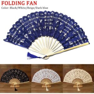 Folding Hand Fan Folding Fan Handheld Folded Fan Chinese Style Decorative Bamboo Fans Lace Fabric Silk Folding Hand Held Dance Fans Flower Party Wedding Prom Foldable Fan Hand Held Fans